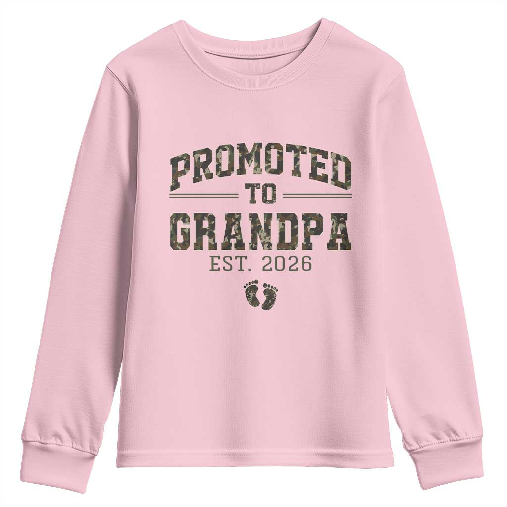 Promoted To Grandpa Est 2026 Youth Sweatshirt Vintage Camo Grandpa Graphic TS12 Light Pink Print Your Wear