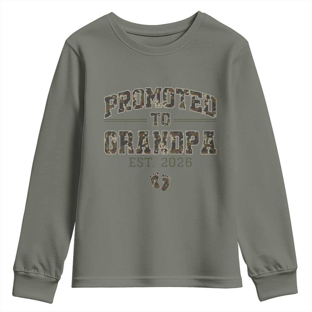 Promoted To Grandpa Est 2026 Youth Sweatshirt Vintage Camo Grandpa Graphic TS12 Military Green Print Your Wear