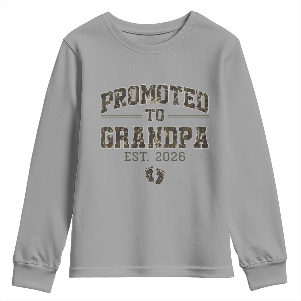 Promoted To Grandpa Est 2026 Youth Sweatshirt Vintage Camo Grandpa Graphic TS12 Sport Gray Print Your Wear