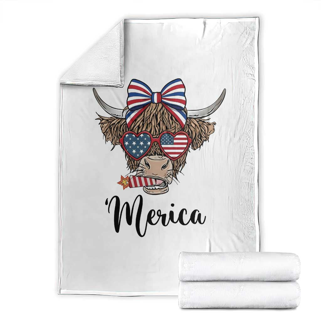 Patriotic Highland Cow Throw Blanket Merica USA Flag Farmer Gift