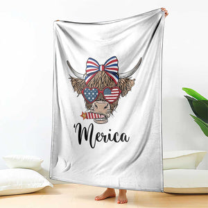 Patriotic Highland Cow Throw Blanket Merica USA Flag Farmer Gift