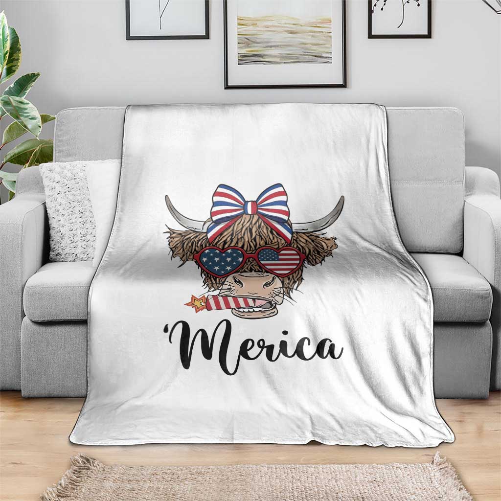 Patriotic Highland Cow Throw Blanket Merica USA Flag Farmer Gift