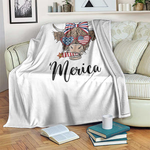 Patriotic Highland Cow Throw Blanket Merica USA Flag Farmer Gift