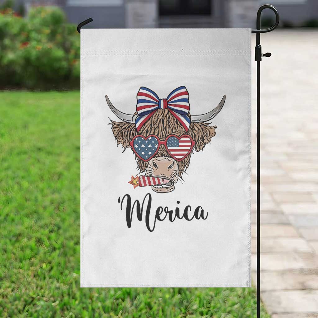 Patriotic Highland Cow Garden Flag Merica USA Flag Farmer Gift