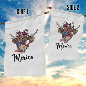 Patriotic Highland Cow Garden Flag Merica USA Flag Farmer Gift