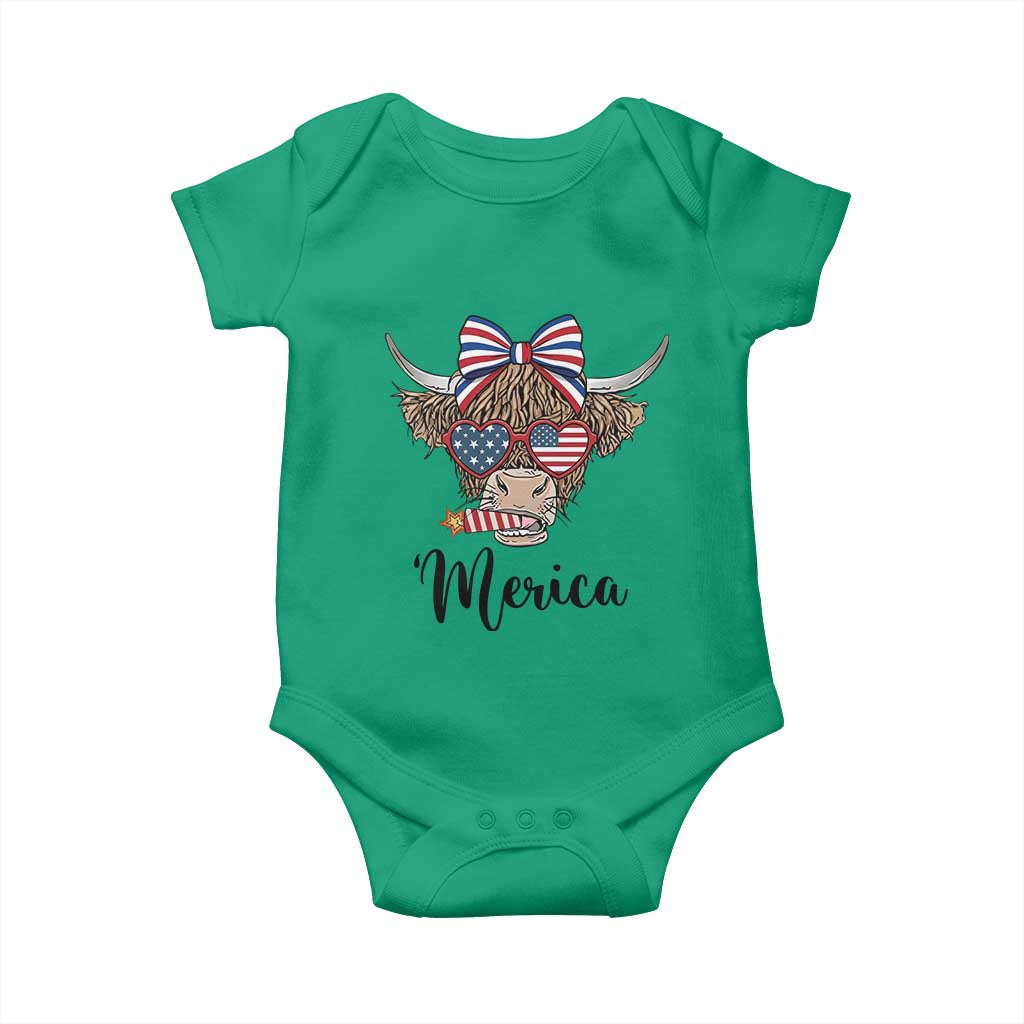 Patriotic Highland Cow Baby Onesie Merica USA Flag Farmer Gift