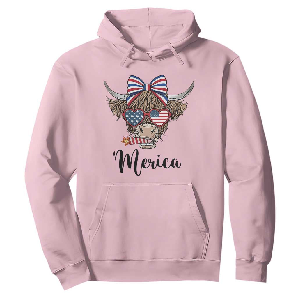 Patriotic Highland Cow Hoodie Merica USA Flag Farmer Gift