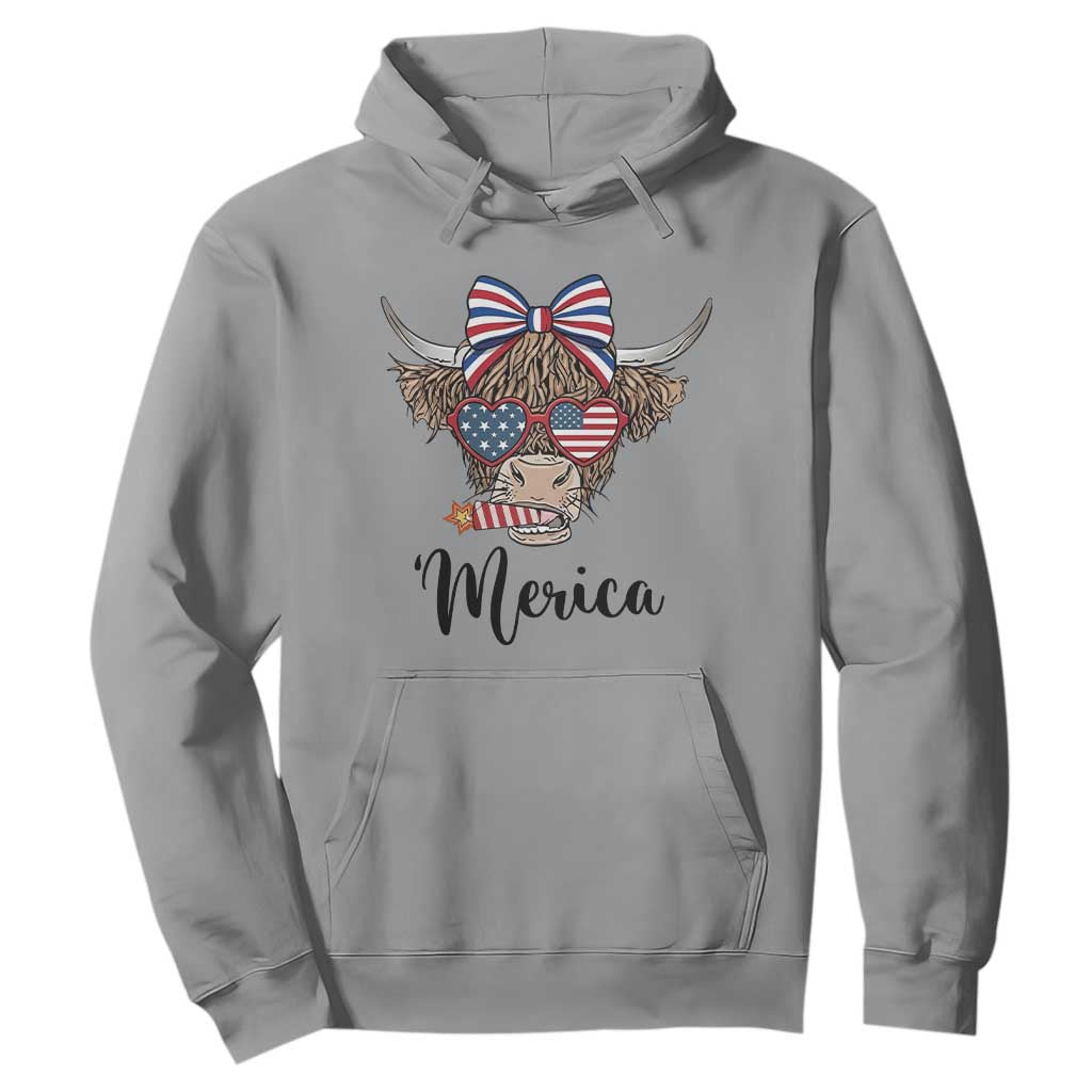 Patriotic Highland Cow Hoodie Merica USA Flag Farmer Gift