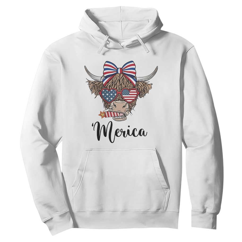 Patriotic Highland Cow Hoodie Merica USA Flag Farmer Gift