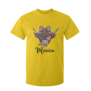Patriotic Highland Cow T Shirt For Kid Merica USA Flag Farmer Gift