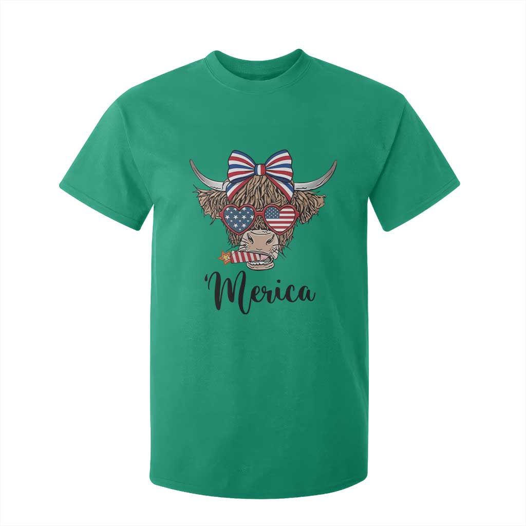 Patriotic Highland Cow T Shirt For Kid Merica USA Flag Farmer Gift