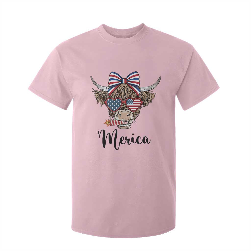 Patriotic Highland Cow T Shirt For Kid Merica USA Flag Farmer Gift