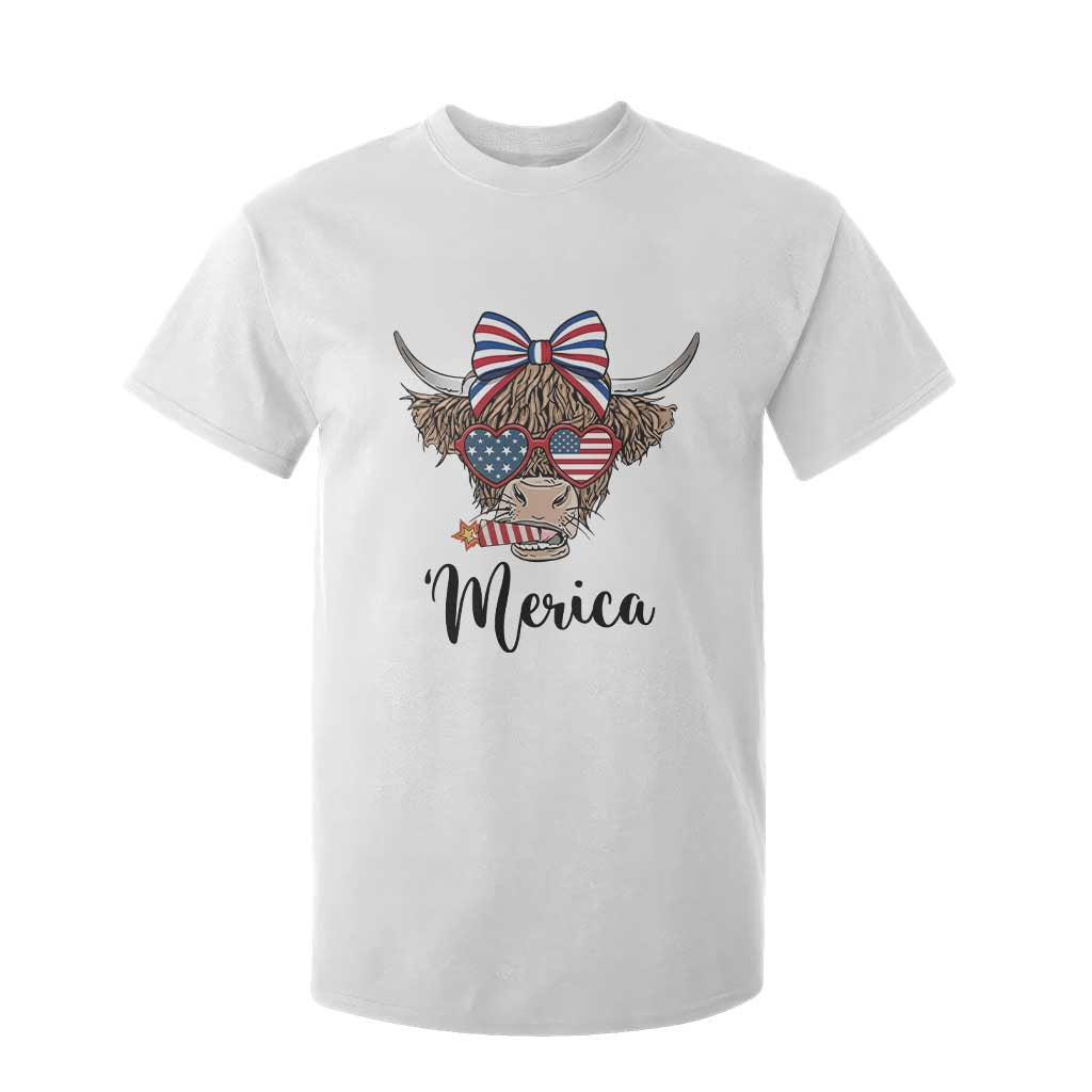 Patriotic Highland Cow T Shirt For Kid Merica USA Flag Farmer Gift