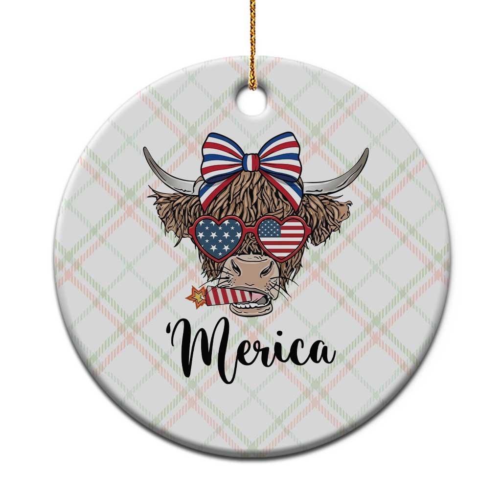 Patriotic Highland Cow Ceramic Ornament Merica USA Flag Farmer Gift TS12 1pc Christmas Plaid Print Your Wear