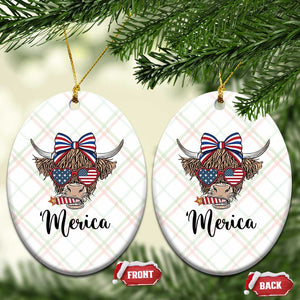 Patriotic Highland Cow Ceramic Ornament Merica USA Flag Farmer Gift TS12 Print Your Wear
