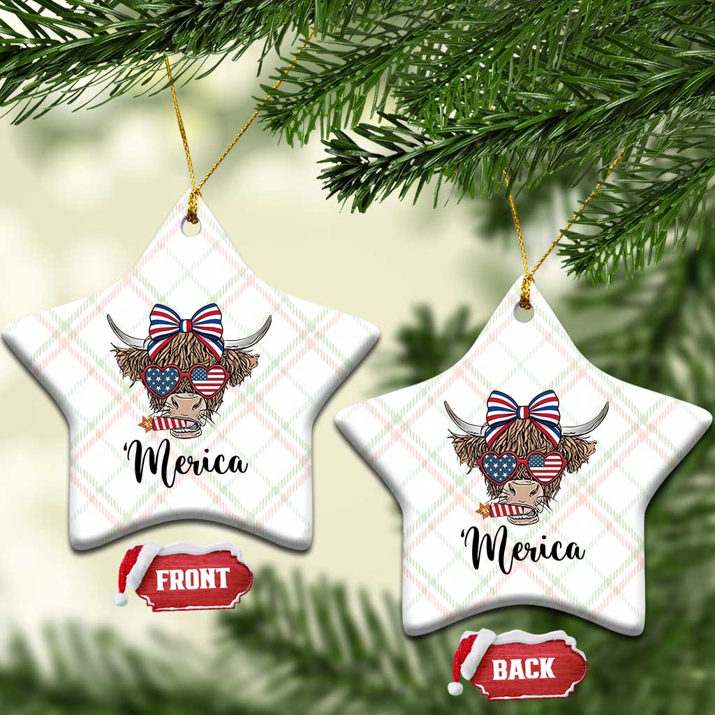 Patriotic Highland Cow Ceramic Ornament Merica USA Flag Farmer Gift TS12 Print Your Wear