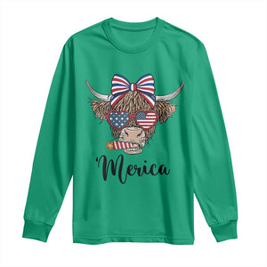 Patriotic Highland Cow Long Sleeve Shirt Merica USA Flag Farmer Gift