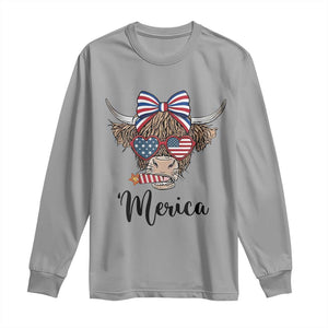 Patriotic Highland Cow Long Sleeve Shirt Merica USA Flag Farmer Gift