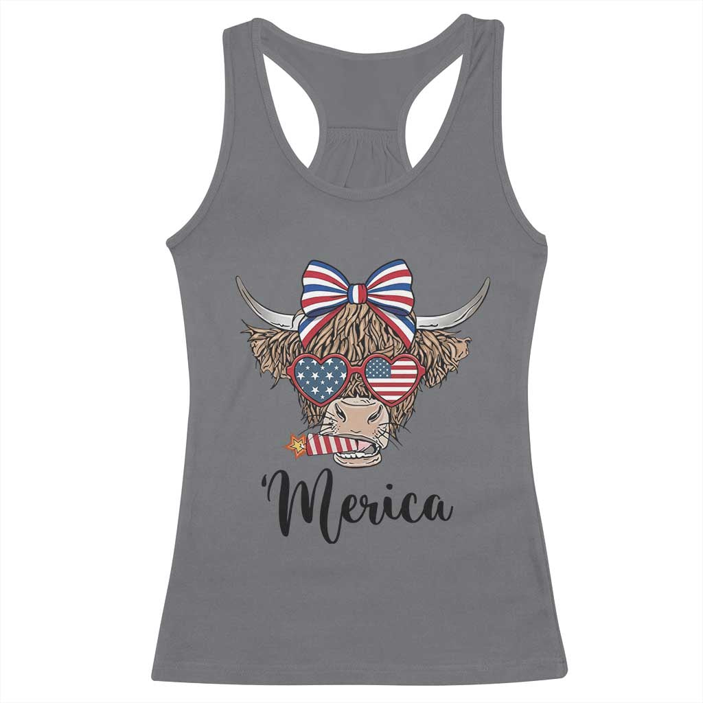 Patriotic Highland Cow Racerback Tank Top Merica USA Flag Farmer Gift TS12 Charcoal Print Your Wear