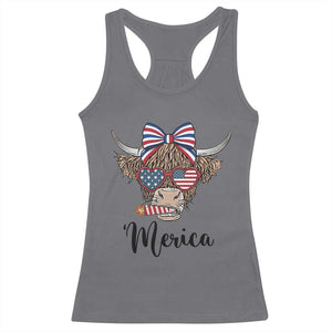 Patriotic Highland Cow Racerback Tank Top Merica USA Flag Farmer Gift TS12 Charcoal Print Your Wear