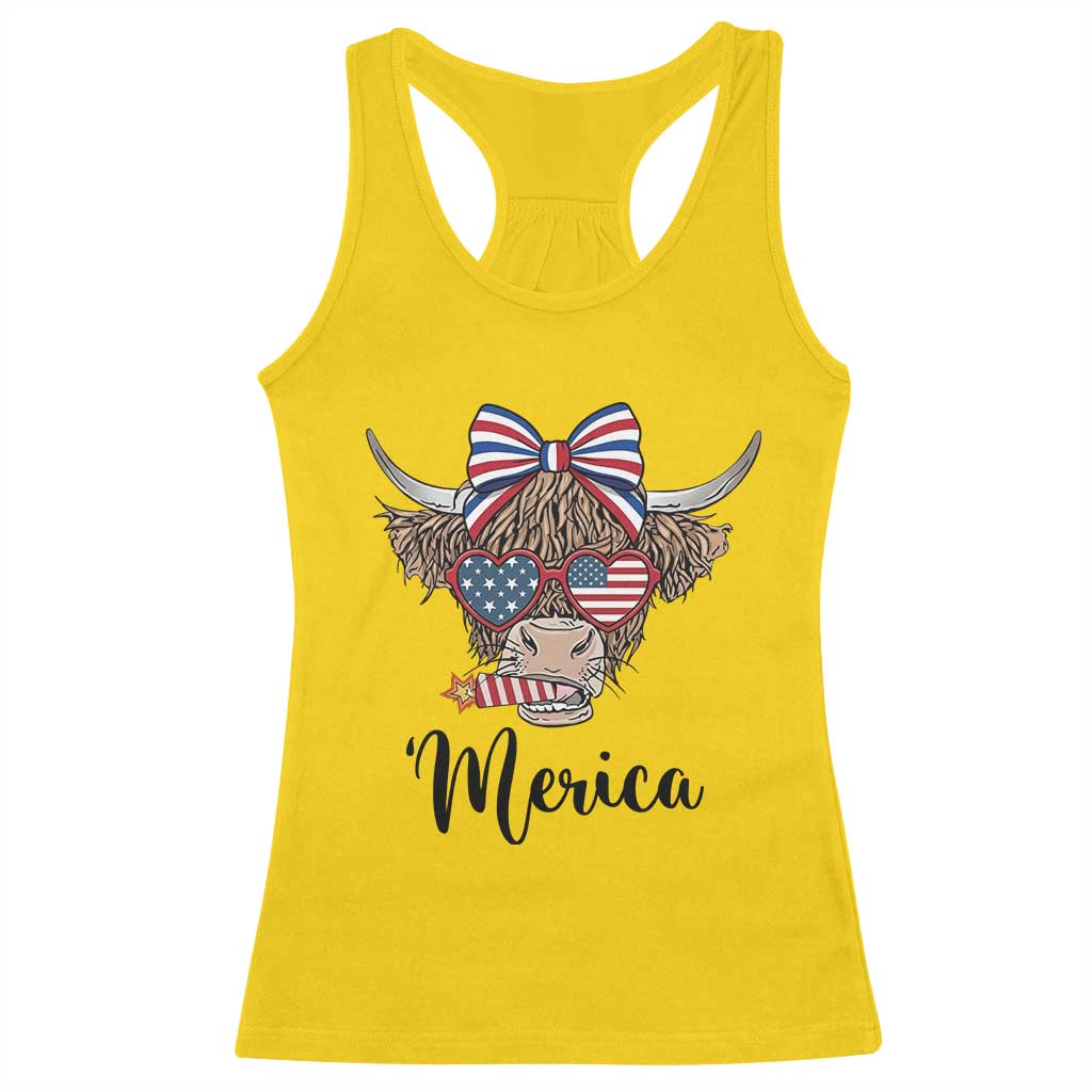 Patriotic Highland Cow Racerback Tank Top Merica USA Flag Farmer Gift TS12 Daisy Print Your Wear