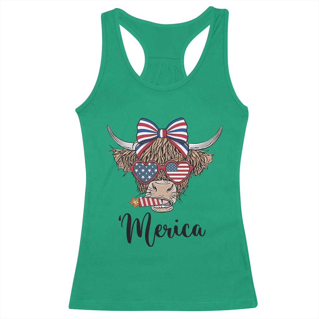 Patriotic Highland Cow Racerback Tank Top Merica USA Flag Farmer Gift TS12 Irish Green Print Your Wear