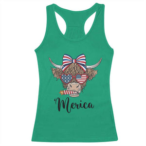 Patriotic Highland Cow Racerback Tank Top Merica USA Flag Farmer Gift TS12 Irish Green Print Your Wear