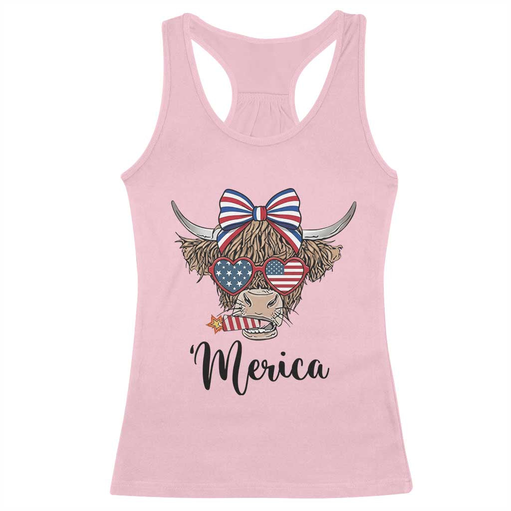 Patriotic Highland Cow Racerback Tank Top Merica USA Flag Farmer Gift TS12 Light Pink Print Your Wear