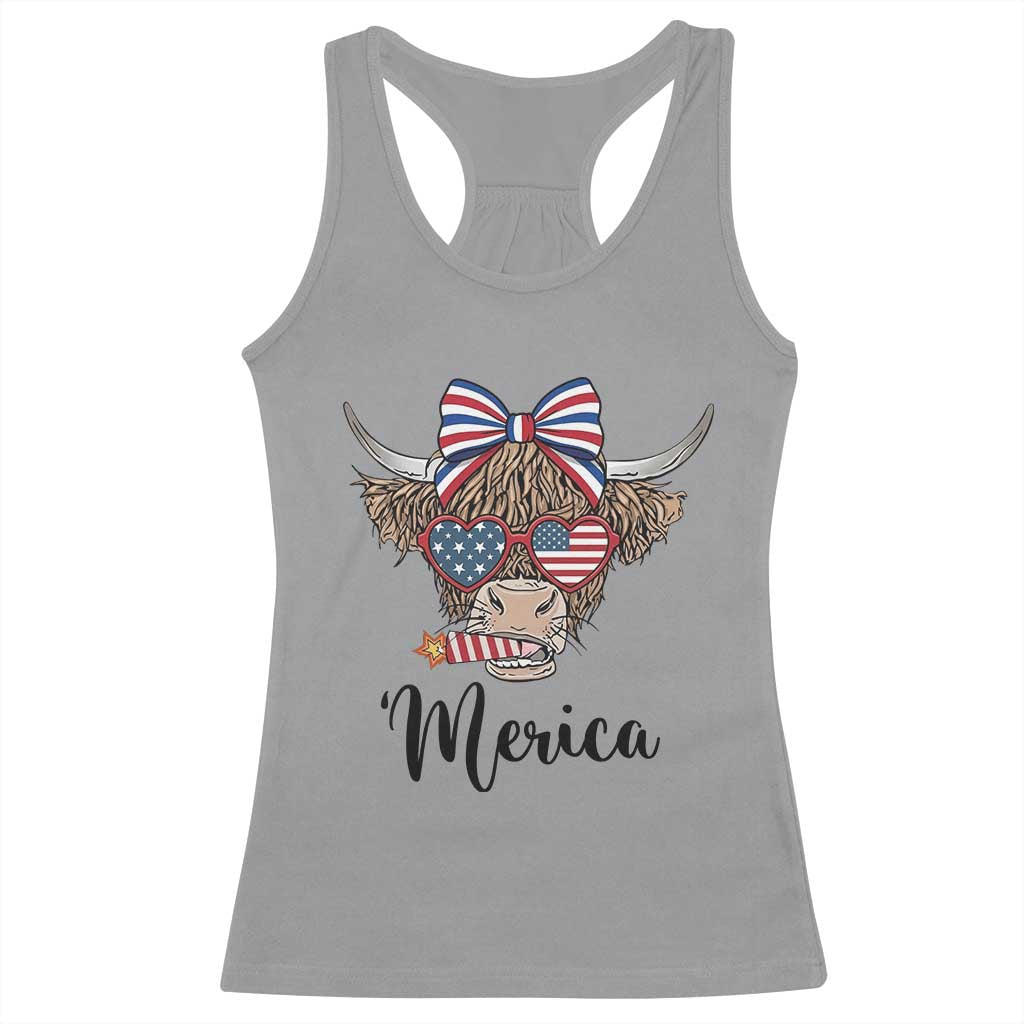 Patriotic Highland Cow Racerback Tank Top Merica USA Flag Farmer Gift TS12 Sport Gray Print Your Wear