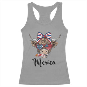 Patriotic Highland Cow Racerback Tank Top Merica USA Flag Farmer Gift TS12 Sport Gray Print Your Wear