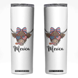 Patriotic Highland Cow Skinny Tumbler Merica USA Flag Farmer Gift