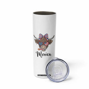 Patriotic Highland Cow Skinny Tumbler Merica USA Flag Farmer Gift