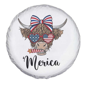 Patriotic Highland Cow Spare Tire Cover Merica USA Flag Farmer Gift