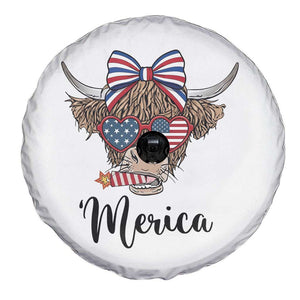 Patriotic Highland Cow Spare Tire Cover Merica USA Flag Farmer Gift