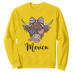 Patriotic Highland Cow Sweatshirt Merica USA Flag Farmer Gift
