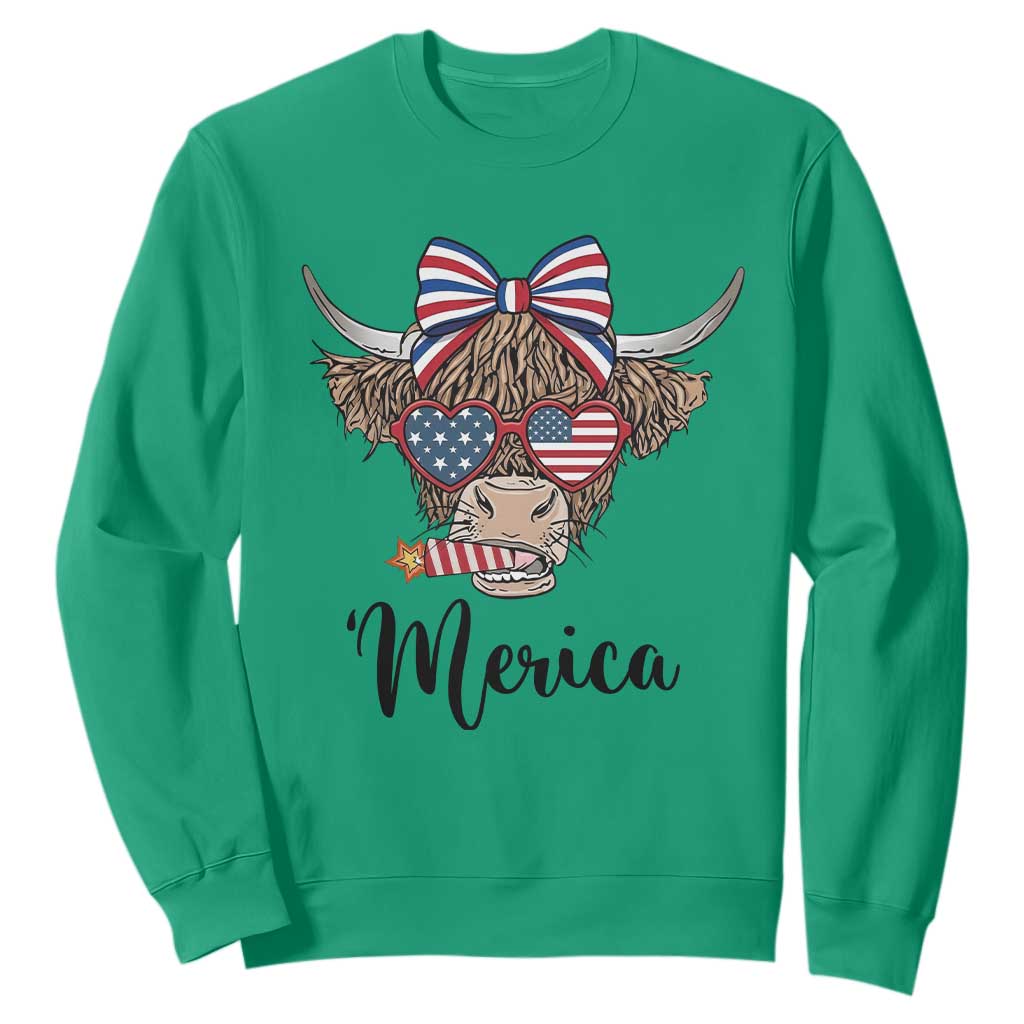 Patriotic Highland Cow Sweatshirt Merica USA Flag Farmer Gift