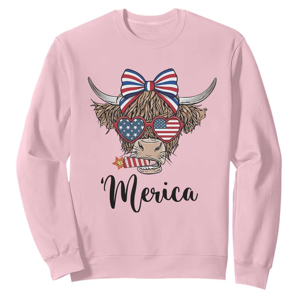 Patriotic Highland Cow Sweatshirt Merica USA Flag Farmer Gift