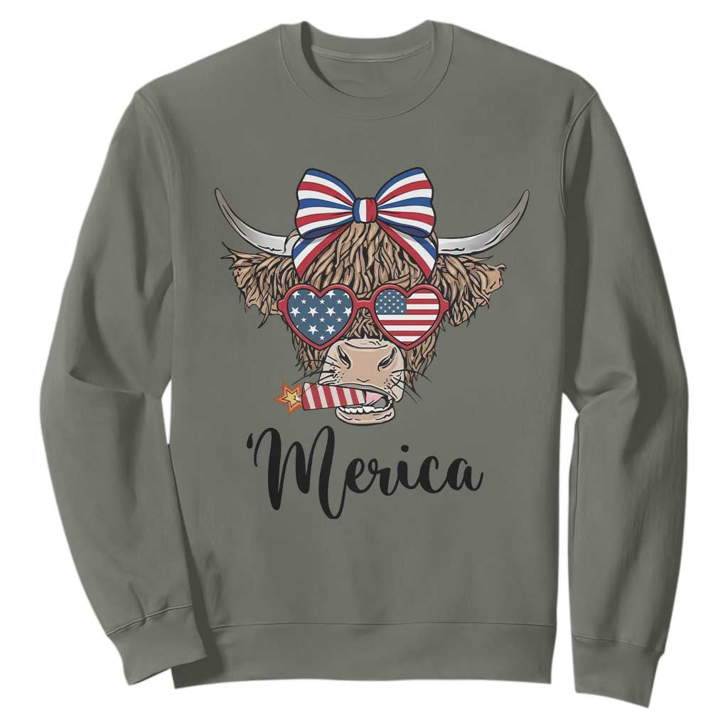 Patriotic Highland Cow Sweatshirt Merica USA Flag Farmer Gift