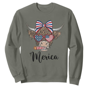 Patriotic Highland Cow Sweatshirt Merica USA Flag Farmer Gift