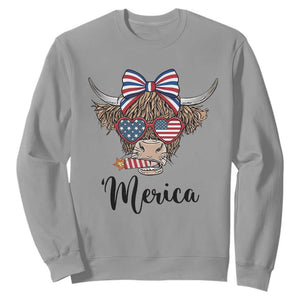 Patriotic Highland Cow Sweatshirt Merica USA Flag Farmer Gift
