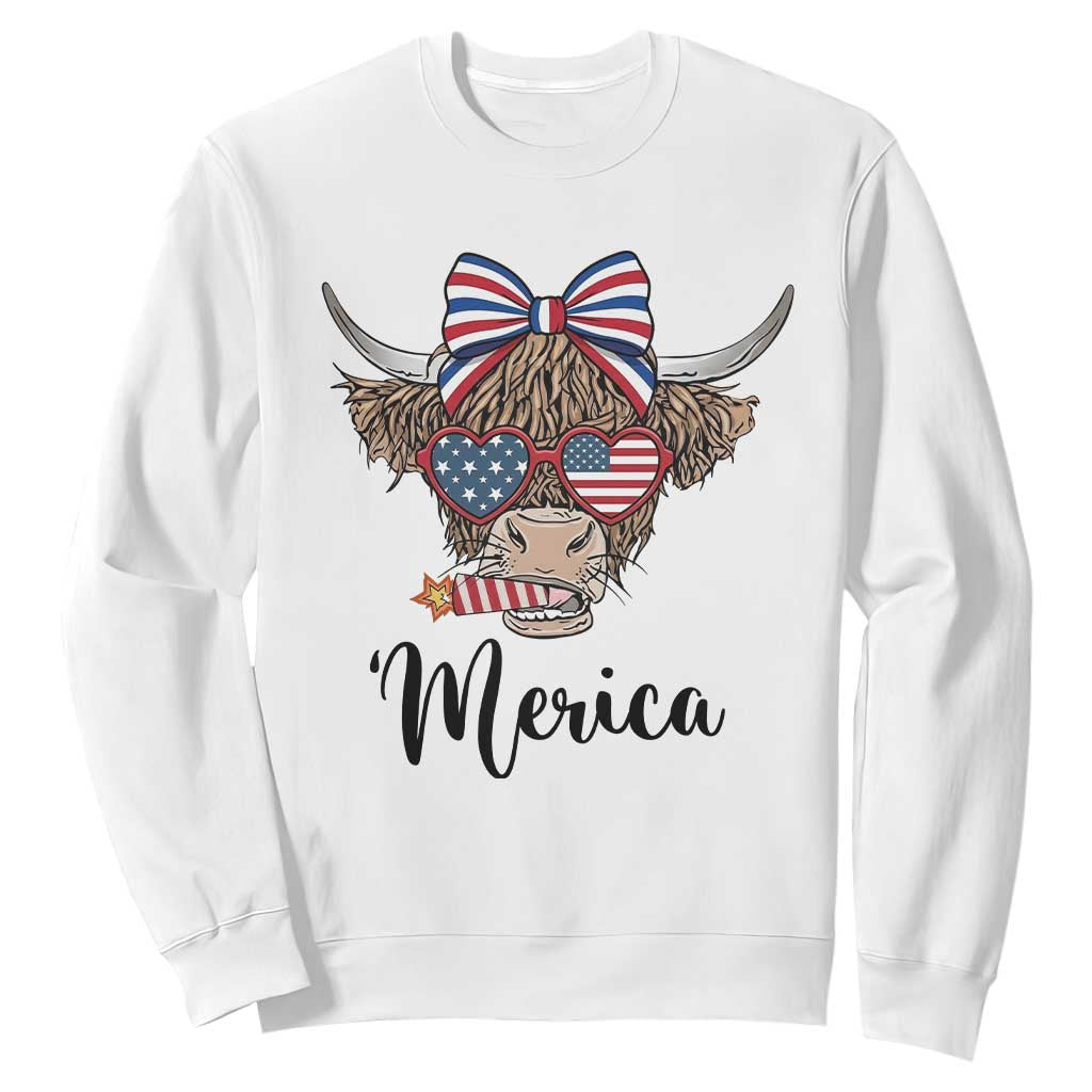 Patriotic Highland Cow Sweatshirt Merica USA Flag Farmer Gift