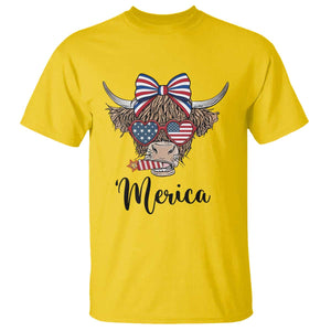 Patriotic Highland Cow T Shirt Merica USA Flag Farmer Gift
