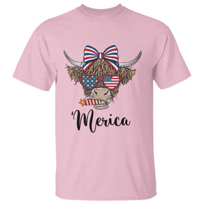 Patriotic Highland Cow T Shirt Merica USA Flag Farmer Gift