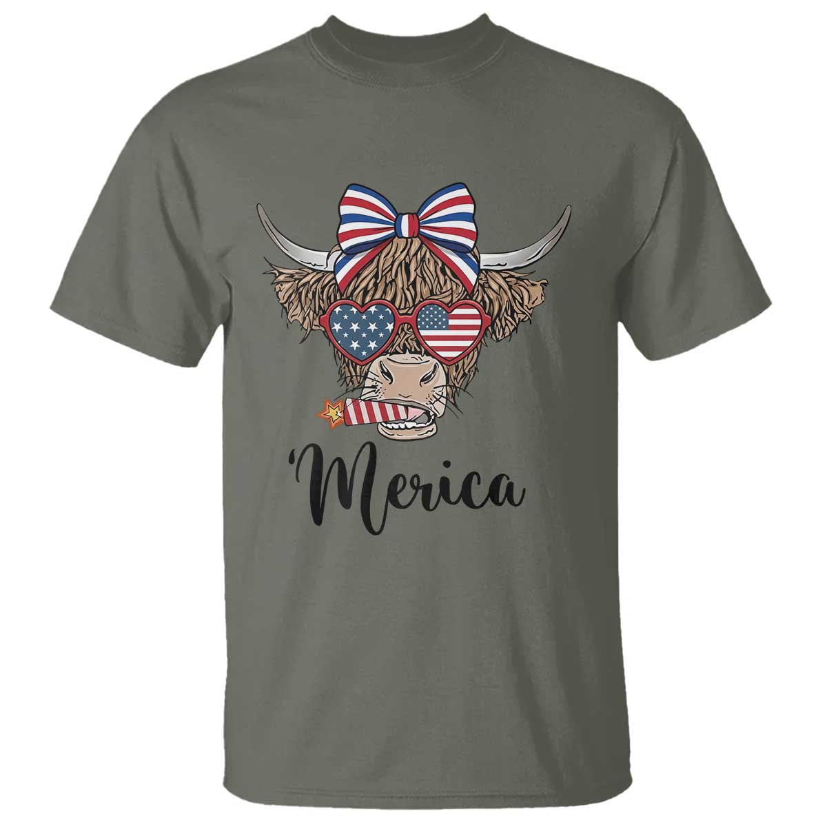 Patriotic Highland Cow T Shirt Merica USA Flag Farmer Gift