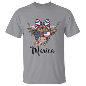 Patriotic Highland Cow T Shirt Merica USA Flag Farmer Gift