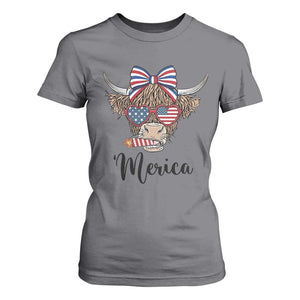 Patriotic Highland Cow T Shirt For Women Merica USA Flag Farmer Gift