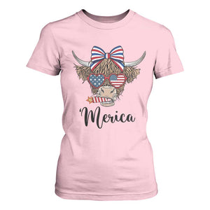 Patriotic Highland Cow T Shirt For Women Merica USA Flag Farmer Gift