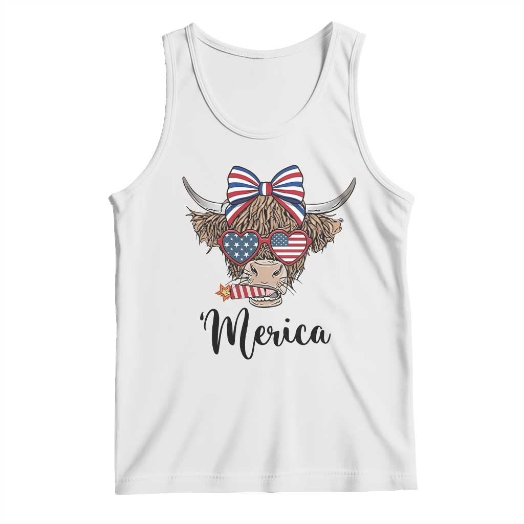 Patriotic Highland Cow Tank Top Merica USA Flag Farmer Gift TS12 White Print Your Wear