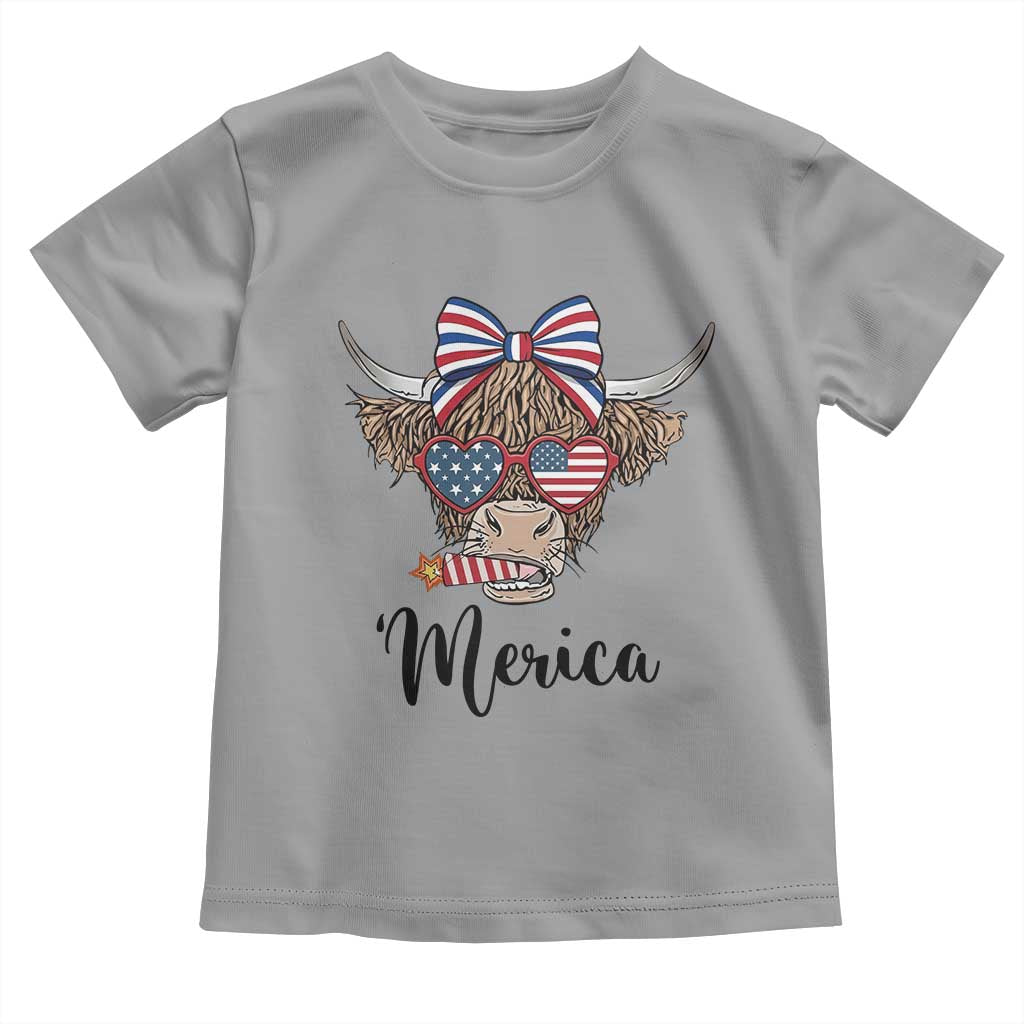 Patriotic Highland Cow Toddler T Shirt Merica USA Flag Farmer Gift