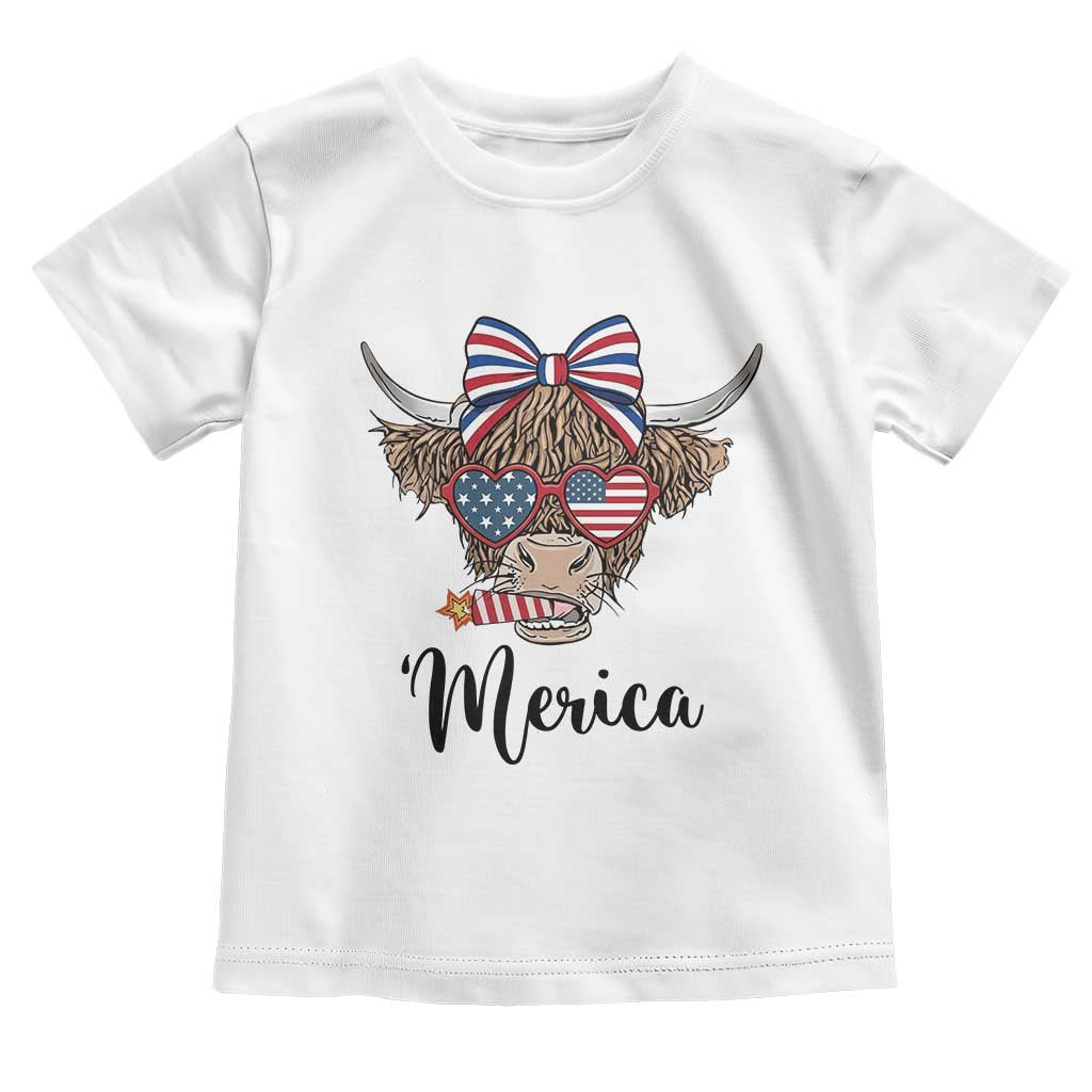 Patriotic Highland Cow Toddler T Shirt Merica USA Flag Farmer Gift